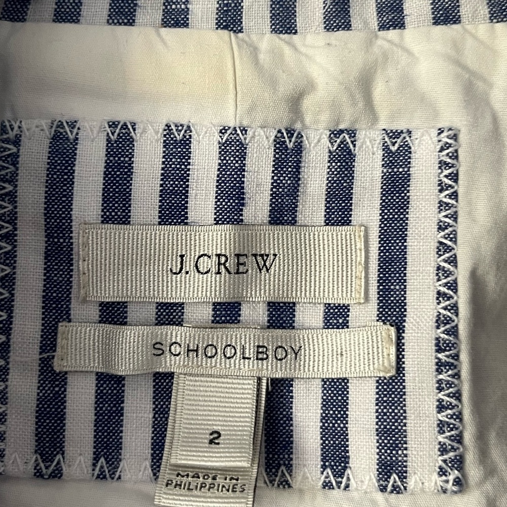 J Crew Schoolboy Blazer Linen Stripe Blue White Gold Button Nautical Size 2 - Picture 8 of 8